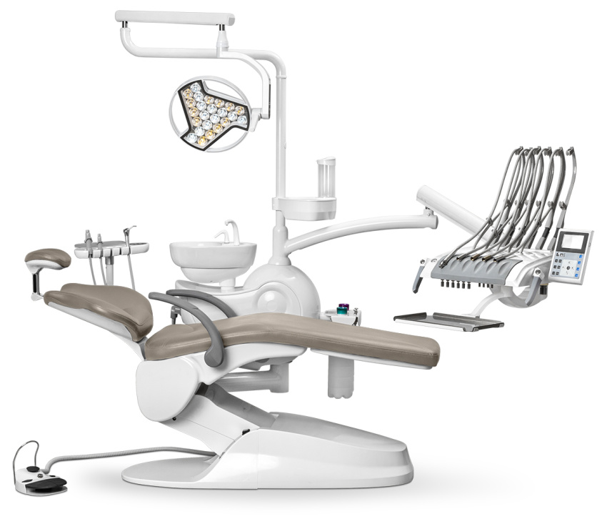 Стоматологическая установка Safety M2 верхняя подача с 24-диодным светильником, Бежевый